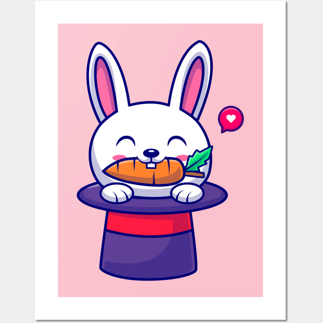 Cute Rabbit Eating Carrot In Magician Hat Cartoon Wall Art by Catalyst Labs